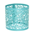 Detailed view of teal pearlescent paper napkin ring with laser-cut floral patterns - Tiffany Blue
