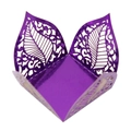 Close-up of laser-cut purple hollow leaf pattern on a square metallic gift box - 3.5cm / Mirror Dark Purple