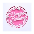 Detail of laser-cut Happy Birthday card with floral wreath design and pink liner - Rose Red
