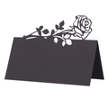 Detailed laser-cut black paper place card with rose design for wedding table setting - Black Khaki