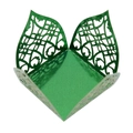 Close-up of laser-cut European vine pattern on shiny green metallic candy box - Mirror Dark Green
