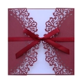 Detailed laser-cut floral patterns on burgundy wedding invitation with a ribbon bow - Dark Red