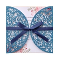 Elegant laser cut glitter blue wedding invitation card with ribbon and floral insert - Glitter Royal Blue