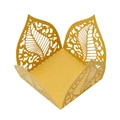 Detailed laser-cut gold pearlescent paper candy box with hollow leaf patterns and metallic finish - Gold