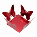 Close-up of metallic red butterfly gift box with hollowed-out laser-cut 3D mirror wings - Mirror Red