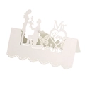 Laser cut white wedding place card featuring Mr and Mrs butterfly heart silhouette - Ivory
