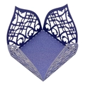 Macro view of purple laser-cut pearl paper candy box with intricate floral hollow design - Sapphire Blue
