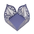 Detailed macro view of laser-cut purple hollow leaf pattern on pearlescent paper candy box - Sapphire Blue