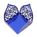 Detail of laser-cut navy blue paper favor box with elegant baroque hollow patterns - Mirror Dark Blue