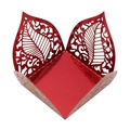 Detailed macro view of laser-cut red metallic hollow leaf patterns on the candy gift box - 3.5cm / Mirror Red