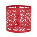 Close-up of red laser-cut napkin ring with intricate lace heart and floral patterns - Pearlescent Red