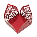 Detail of red laser-cut favor box with elegant floral pattern and metallic luster - Mirror Red