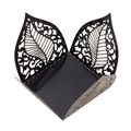 Detailed view of black laser-cut leaf pattern candy box with a square base - 3.5cm / Mirror Black