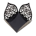Macro shot of laser-cut black glossy wedding favor box with heart patterns - Mirror Black