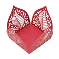 Detailed laser-cut hollow leaf patterns on a festive red paper gift box for chocolates - Pearlescent Red