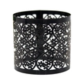 Detail of laser-cut hollow lace pattern on black matte metal cylinder ring - 17cm / Mirror Black