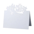 Segnaposto matrimonio bianchi tagliati al laser Mr & Mrs con silhouette di sposi e cuori - Bianco