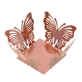 Makro-Detail der lasertitulierten hohlen Schmetterling-Bonbonschachtel in Roségold - Spiegel Roségold