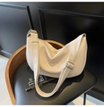 Minimalist off-white lychee grain leather hobo bag with adjustable silver buckle strap - Off White