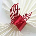 Macro shot of red butterfly napkin ring with laser-cut hollow design on white satin cloth - 20cm / Mirror Red