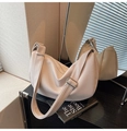 Minimalist cream white hobo bag in lychee texture with adjustable wide strap - Khaki