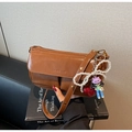 Borsa vintage marrone a forma di cuscino con due tasche e ciondolo a fiocco di perle - Marrone (Con Ciondolo)