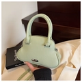 Mint green shell bag in pebble leather with top handles and shoulder strap - Green