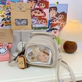 Bolso Ita blanco crema con cremallera redonda y ventana para accesorios de anime - Caqui