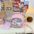 Bolso bandolera de cuero PU rosa con ventana transparente y colgante de gatito de peluche - Rosa