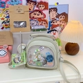 Borsa Ita verde menta con ampia finestra trasparente, adesivi e tracolla sottile - Verde