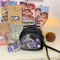 Black ita bag backpack with transparent PVC window for anime badges and accessories - Black
