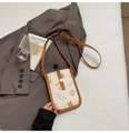 Chic vintage academy style mini crossbody phone bag in cream and brown with letter print - White Without Pendant
