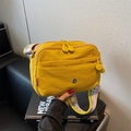 Ginger yellow nylon crossbody bag with multi-layer zippers and colorful wide strap - Yellow