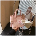 Pink butterfly embossed PU bucket bag with pearl heart pendant and lace details - Pink with Pendant