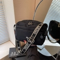 Black multi-zip crossbody bag with wide logo jacquard shoulder strap and casual style - Black
