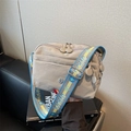 Multilayer beige nylon crossbody bag with adjustable patterned wide shoulder strap - Gray