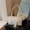 Chic beige textured shoulder bag with floral embroidery, DM logo and silk tassel detail - Off-white