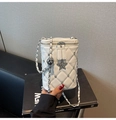 Detalle de bolso cubo acolchado blanco con estrella de strass y correa de cadena - Blanco
