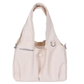 Dettaglio della borsa tote beige impermeabile con bordo testurizzato e anello a D - Bianco
