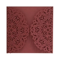 Detail of laser-cut burgundy invitation cover with intricate mandala floral patterns - Dark Red