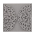 Intricate laser-cut silver lace wedding invitation cover with mandala pattern detail - Silver Gray