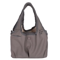 Borsa tote plissettata minimalista con doppie tasche in nylon grigio scuro resistente - Grigio