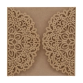 Macro detail of laser-cut mandala patterns on dark brown kraft paper wedding invitation - Kraft Paper Color
