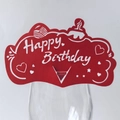 Red Happy Birthday hollowed-out paper cup card with heart and star patterns and V-slot - Red
