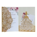 Golden glitter rose laser cut wedding invitation set with elegant floral inner page - Glitter Golden Yellow