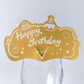 Golden laser-cut Happy Birthday cup card decoration with heart and star cutout patterns - Gold