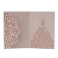 Detailed laser-cut rose patterns and elegant bride silhouette on light pink pearl paper card - Nude Pink