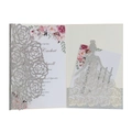Invito matrimonio glitter argento con intaglio laser a rosa e inserto floreale romantico - Argento Glitter