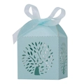 Detailansicht der lasergeschnittenen Lebensbaum-Zuckerbox in Tiffanyblau mit Band - 5*5*8CM / Perlhellblau