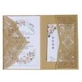 Set inviti matrimonio dorati tagliati al laser con carta floreale e RSVP - Beige Oro